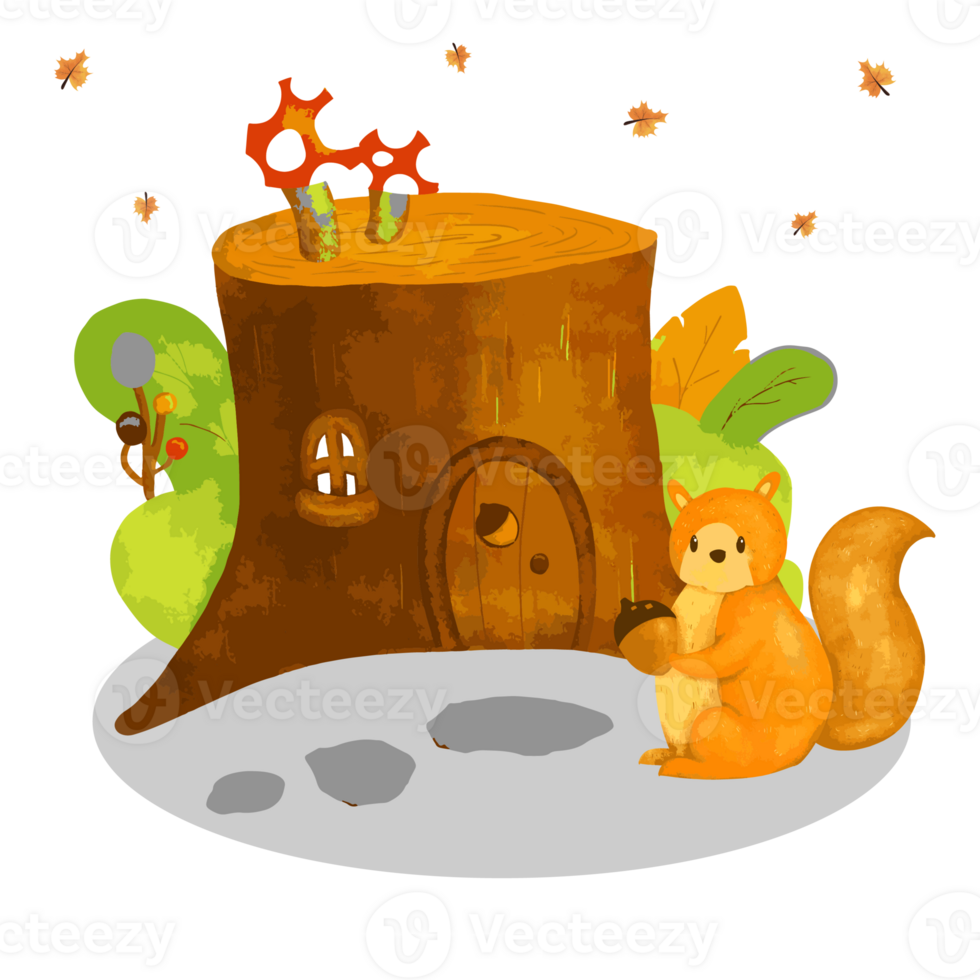 tree house squirrel autumn novel draw paint cute happy color design png