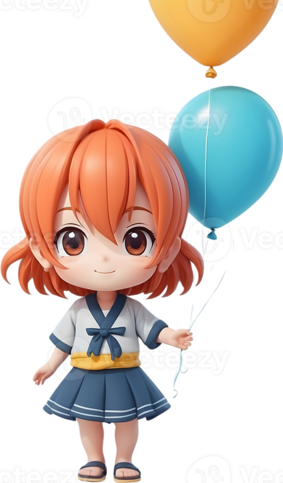 AI generated anime girl holding balloons ai generative png