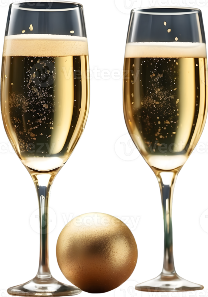 AI generated two glasses of champagne on a transparent background ai generative png