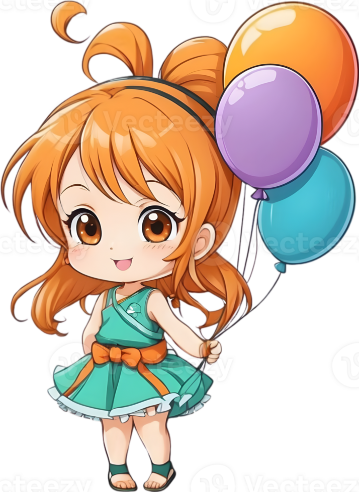 AI generated anime girl holding balloons ai generative png
