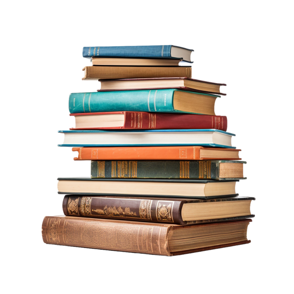 AI generated stack of old books on transparent background PNG image