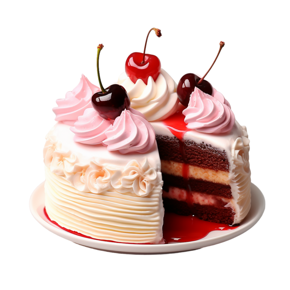 AI generated cheesecake with cherry on transparent background PNG image