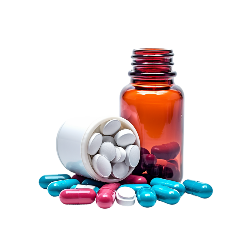 AI generated bottle of pills on transparent background PNG image