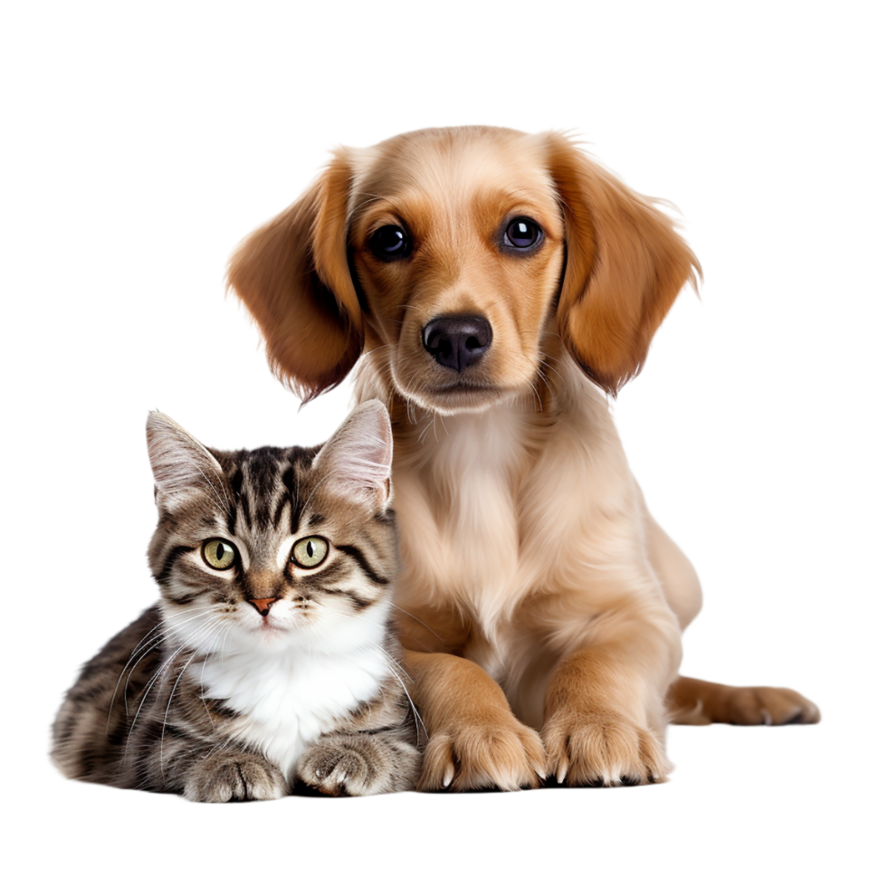 AI generated cat and puppy on transparent background PNG image