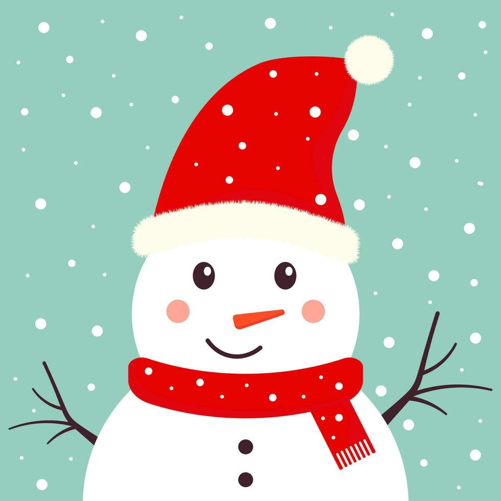 Snowman with a scarf. Vector flat illustration.