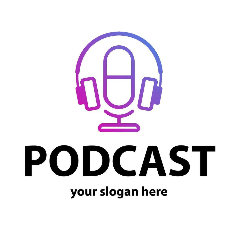 Podcast logo line color gradient style isolated vector