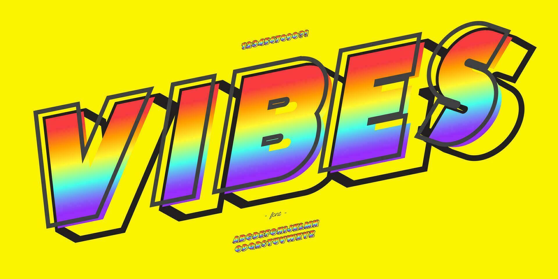 Font vibes 3d bold style modern typography vector