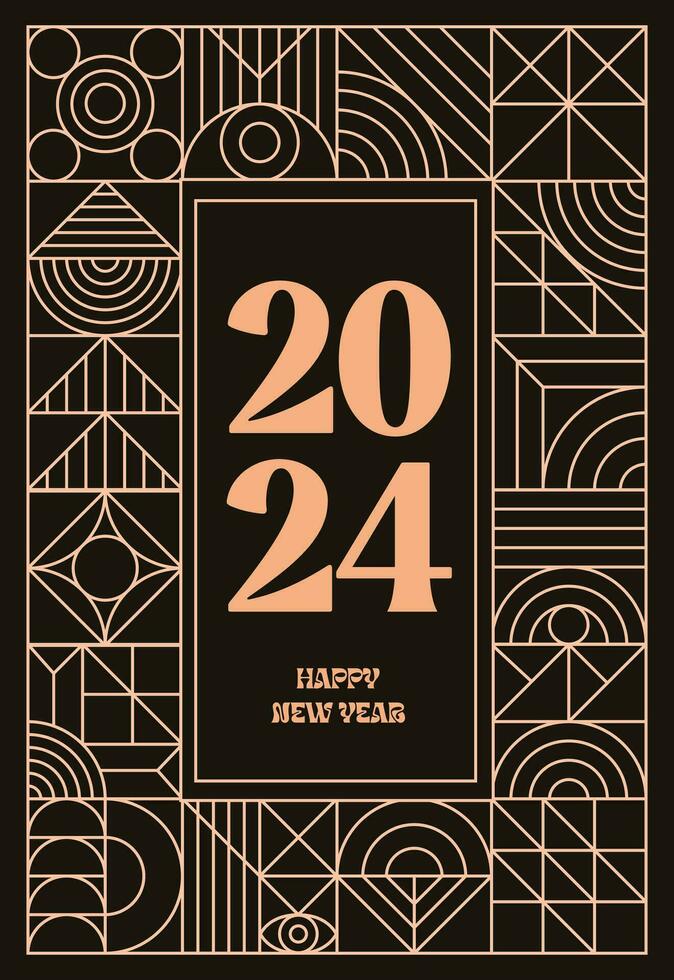 2024 celebration poster geometry line gold style vector