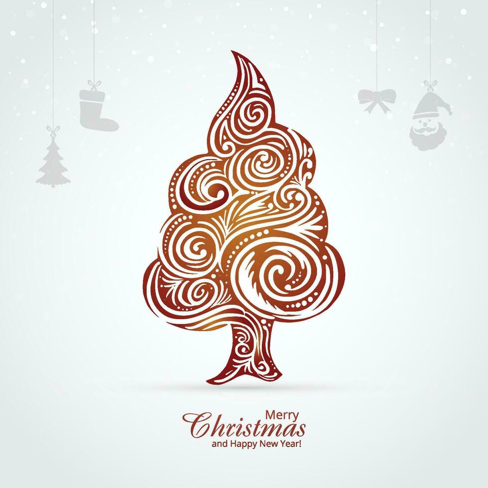 Elegant christmas tree beautiful card background vector