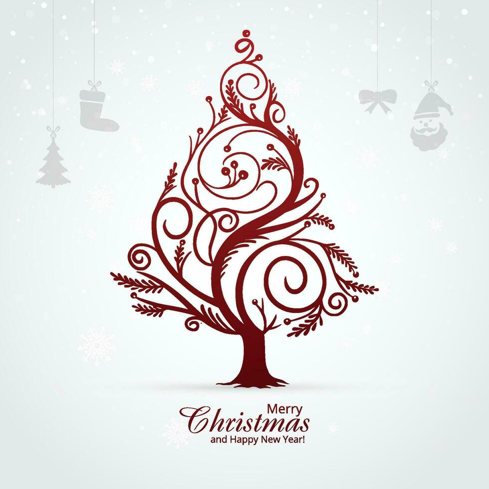 artístico floral Navidad árbol tarjeta antecedentes vector