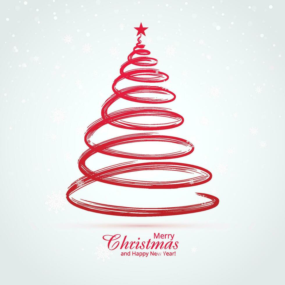 Minimal line christmas tree card background vector