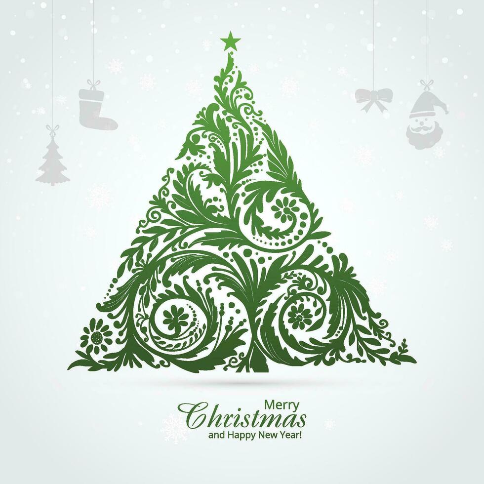 Artistic floral christmas tree card background vector