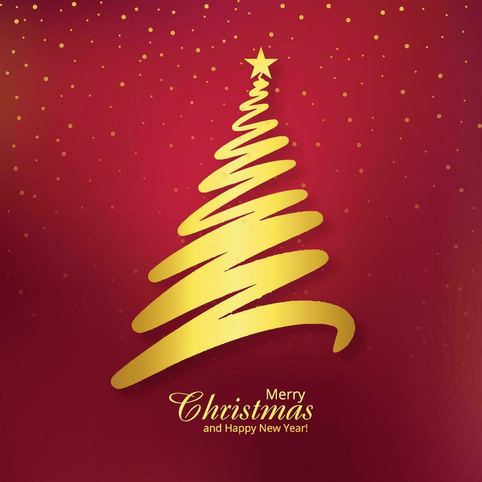 Beautiful merry christmas tree greeting card template design 34926322
