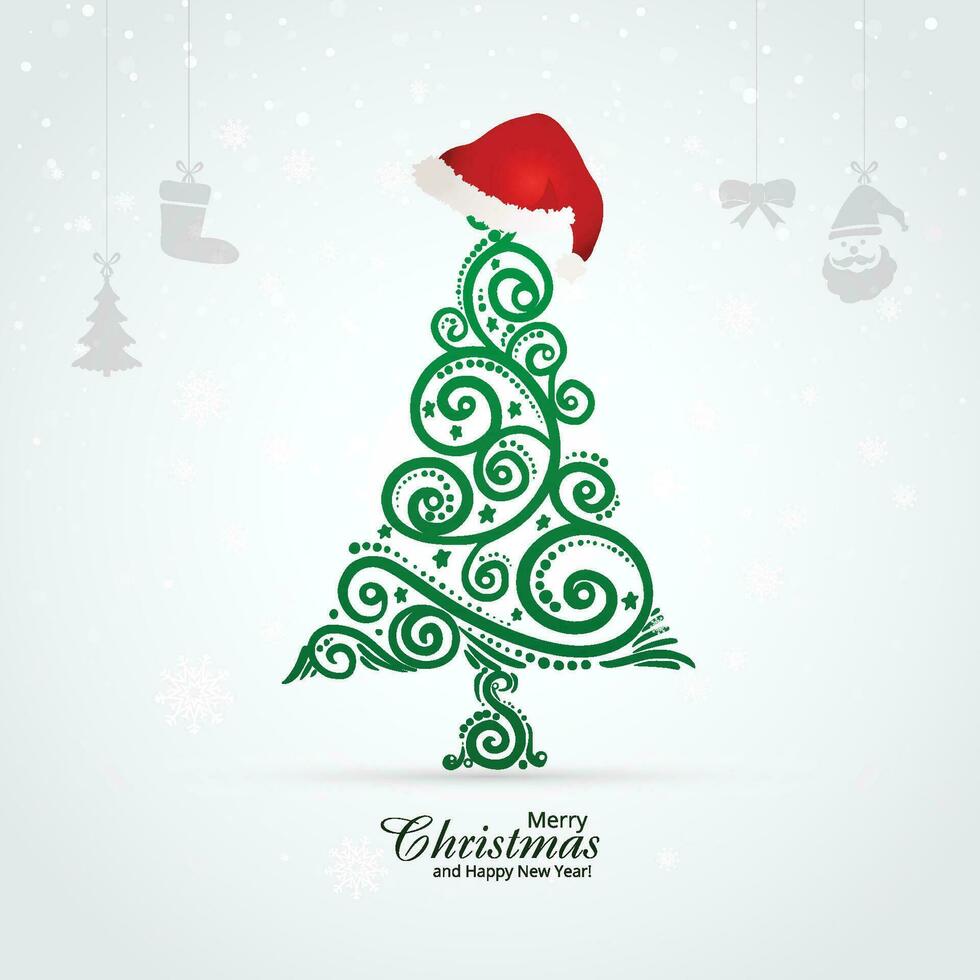 Artistic floral christmas tree card holiday background vector