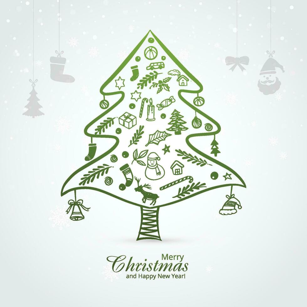 Decorative christmas green tree winter holiday card background vector