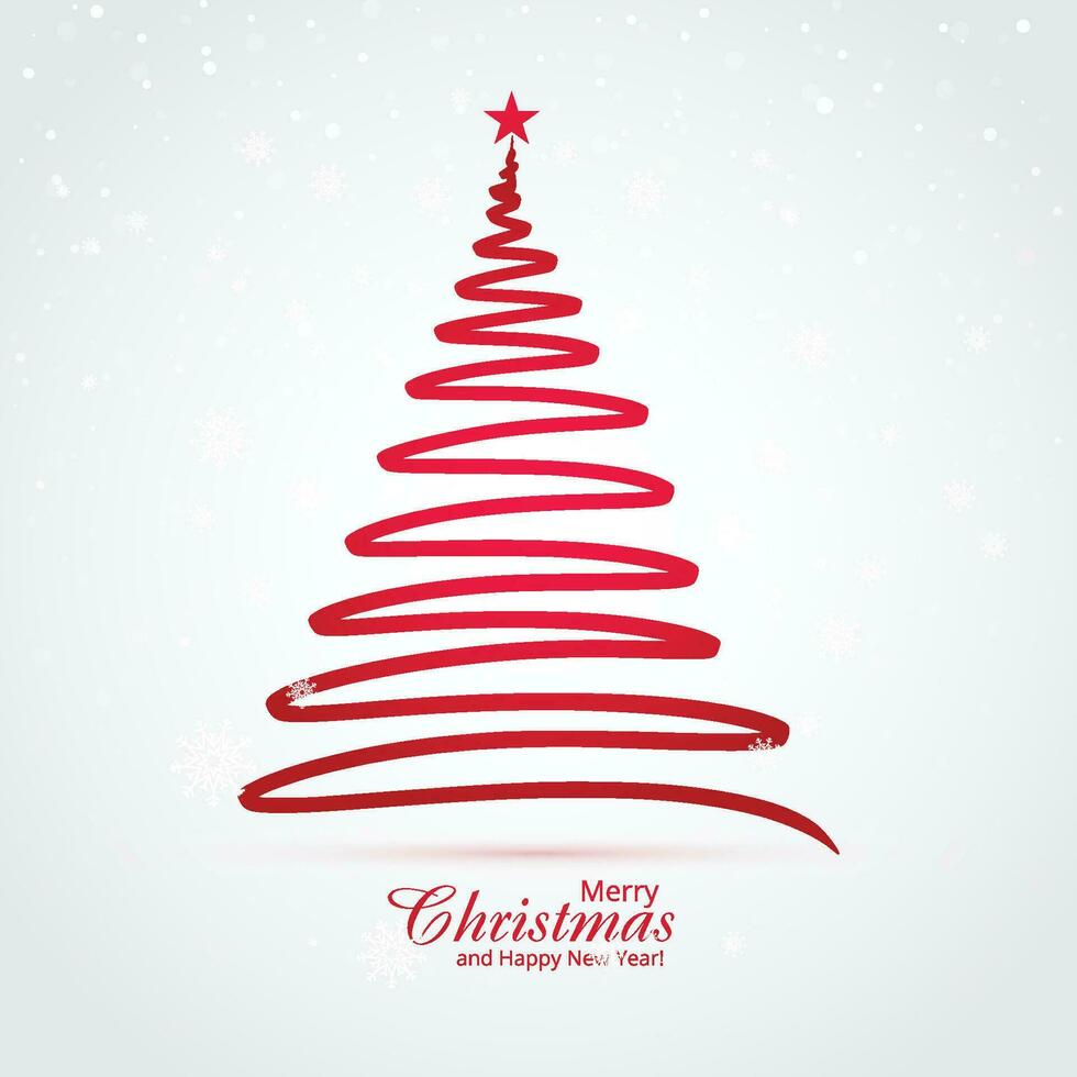 Minimal line christmas tree card background vector