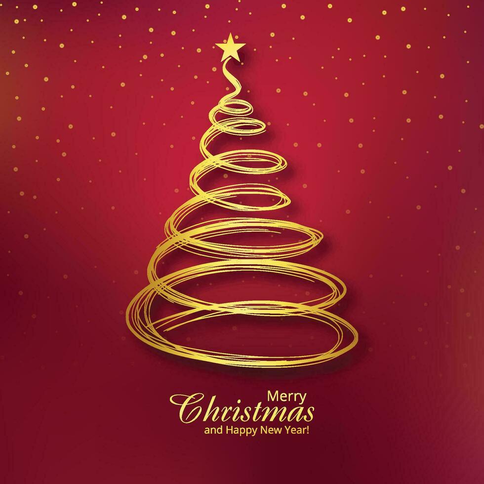 Artistic christmas line golden tree greeting card background vector