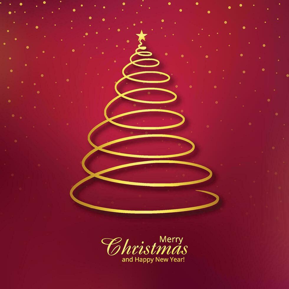 Merry christmas golden tree card holiday background vector