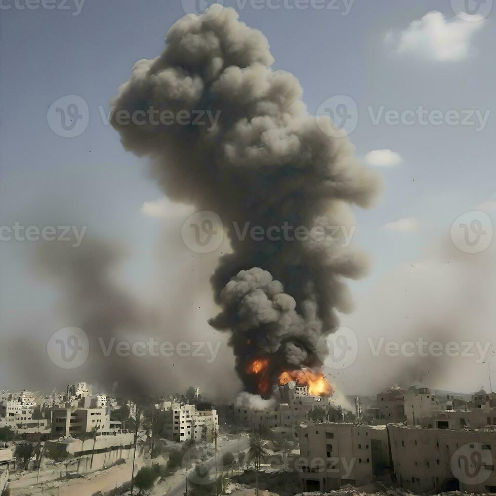 ai generado muy violento aéreo bombardeo en gaza Palestina por ai generado foto