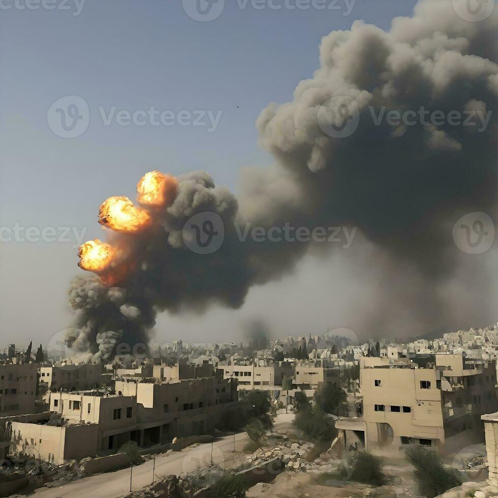 ai generado muy violento aéreo bombardeo en gaza Palestina por ai generado foto