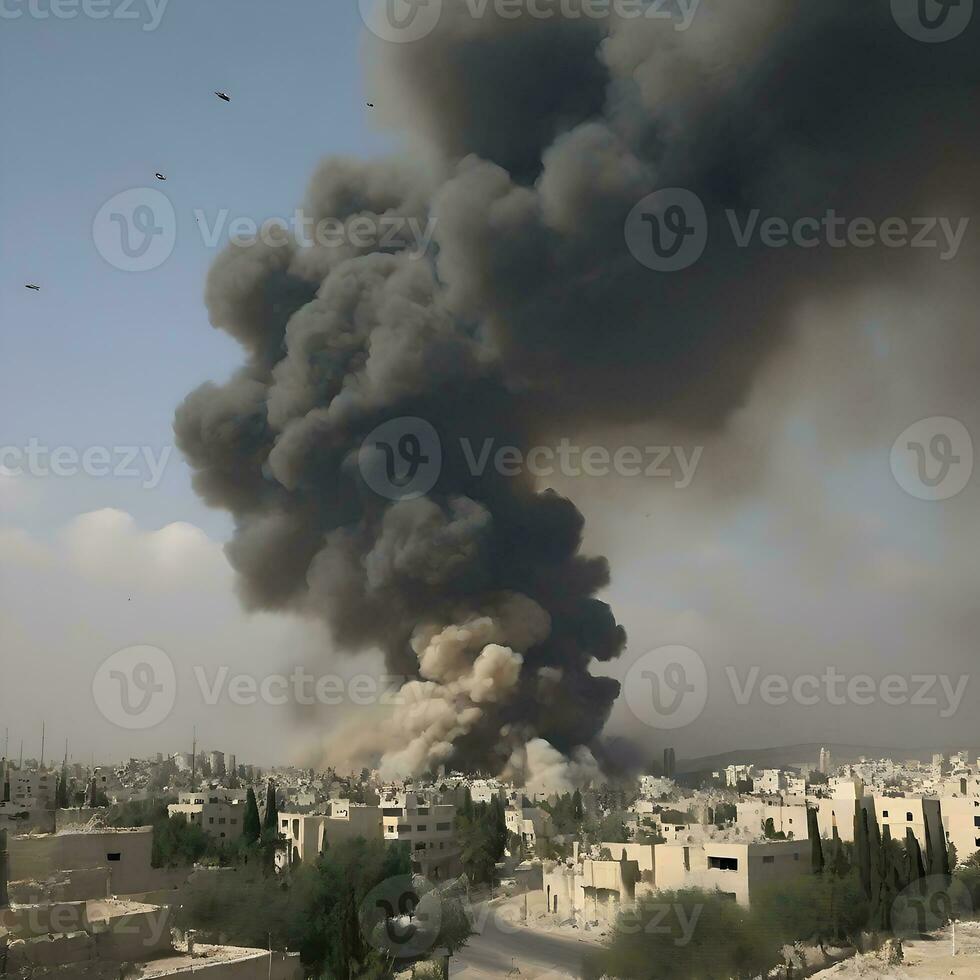 AI generated Very violent aerial bombardment in GAZA Palestine by ai generated photo