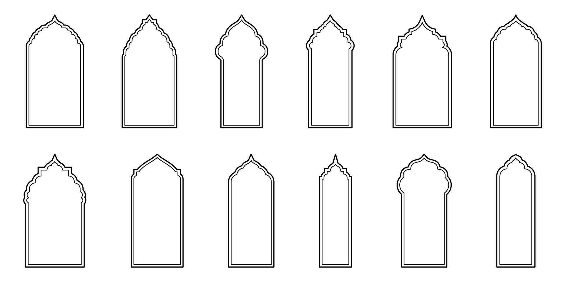 Outline Islamic Windows and Arches Design. A Vector Illustration Perfect for Ramadan and Eid Mubarak Celebrations