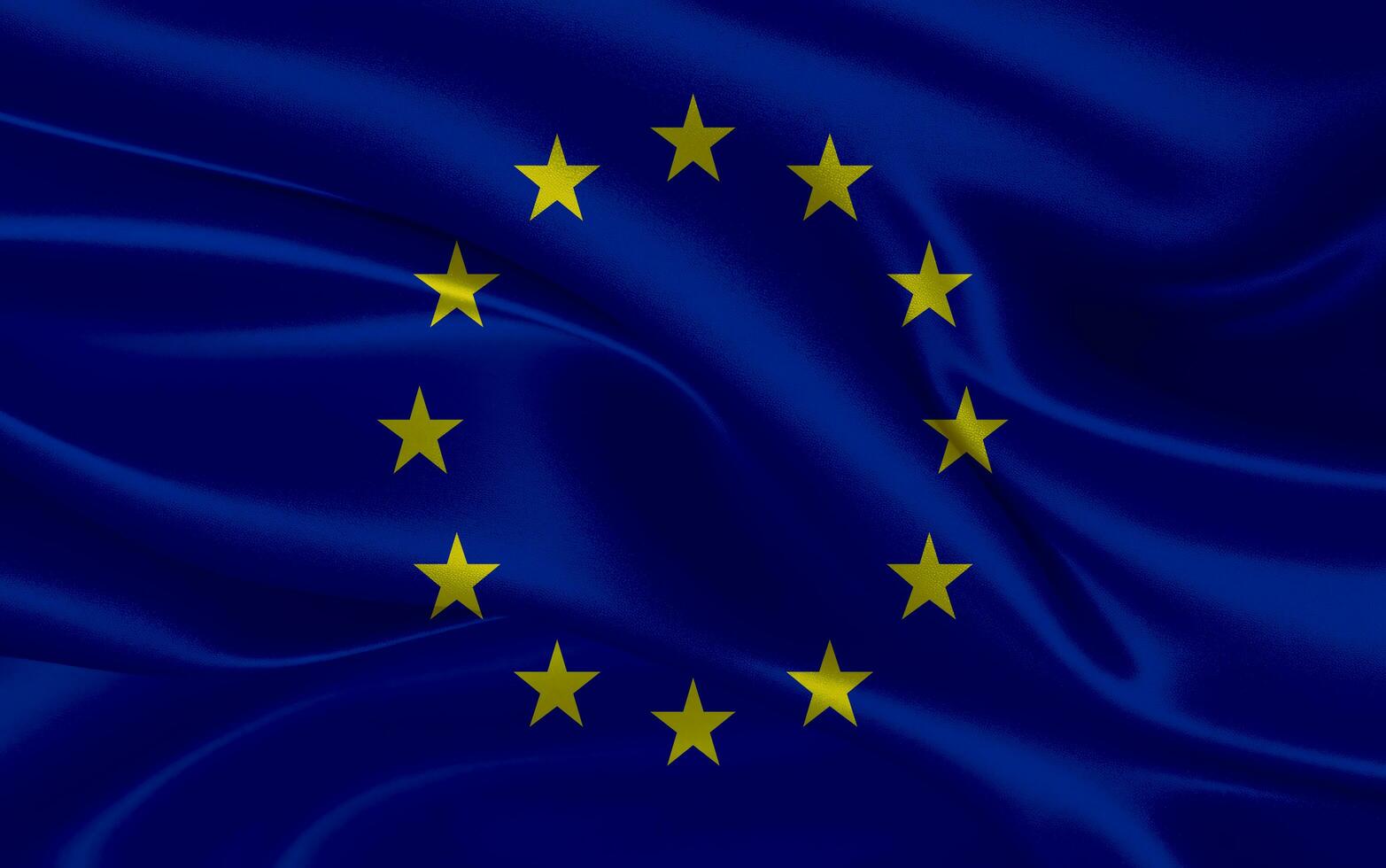 3d ondulación realista seda nacional bandera de europeo Unión antecedentes. cerca arriba foto