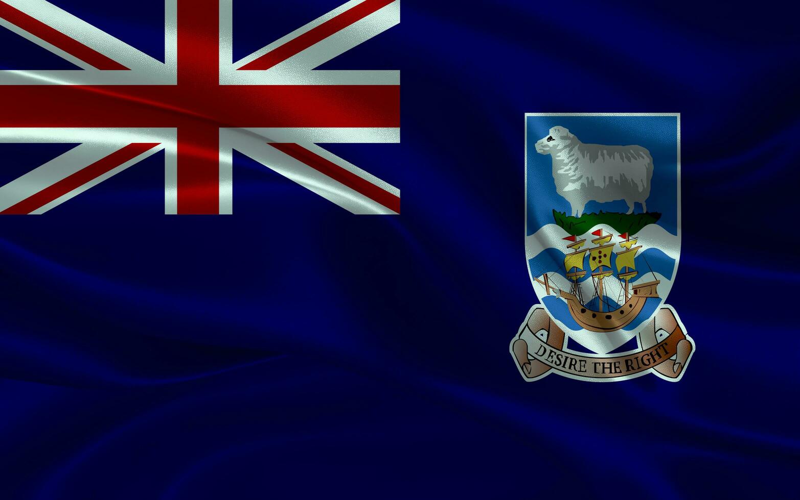 3d waving realistic silk national flag of Falkland Island. Happy national day Falkland Island flag background. close up photo