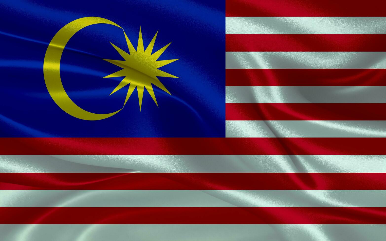 3d waving realistic silk national flag of Malaysia. Happy national day Malaysia flag background. close up photo