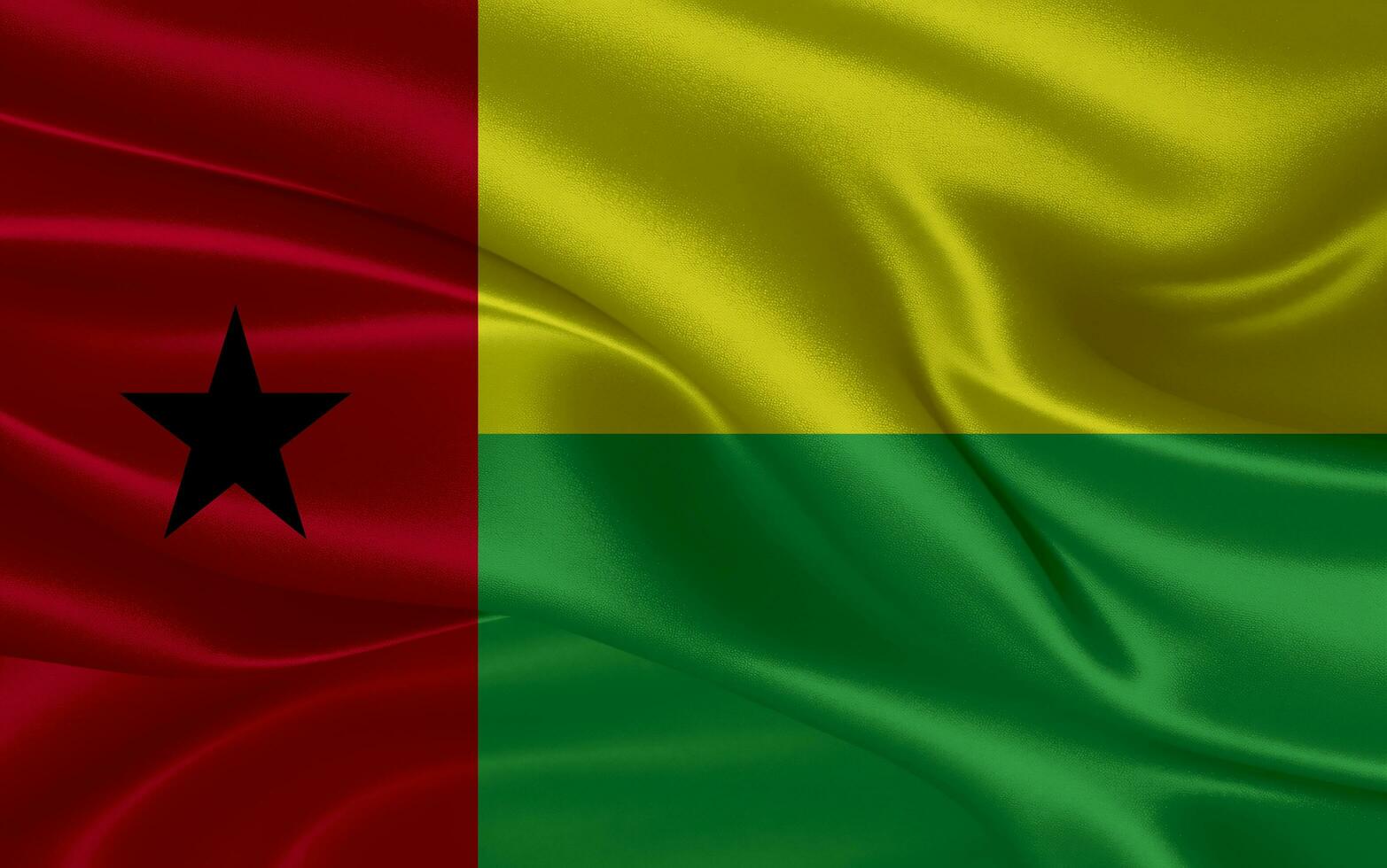 3d waving realistic silk national flag of Guinea-Bissau. Happy national day Guinea-Bissau flag background. close up photo