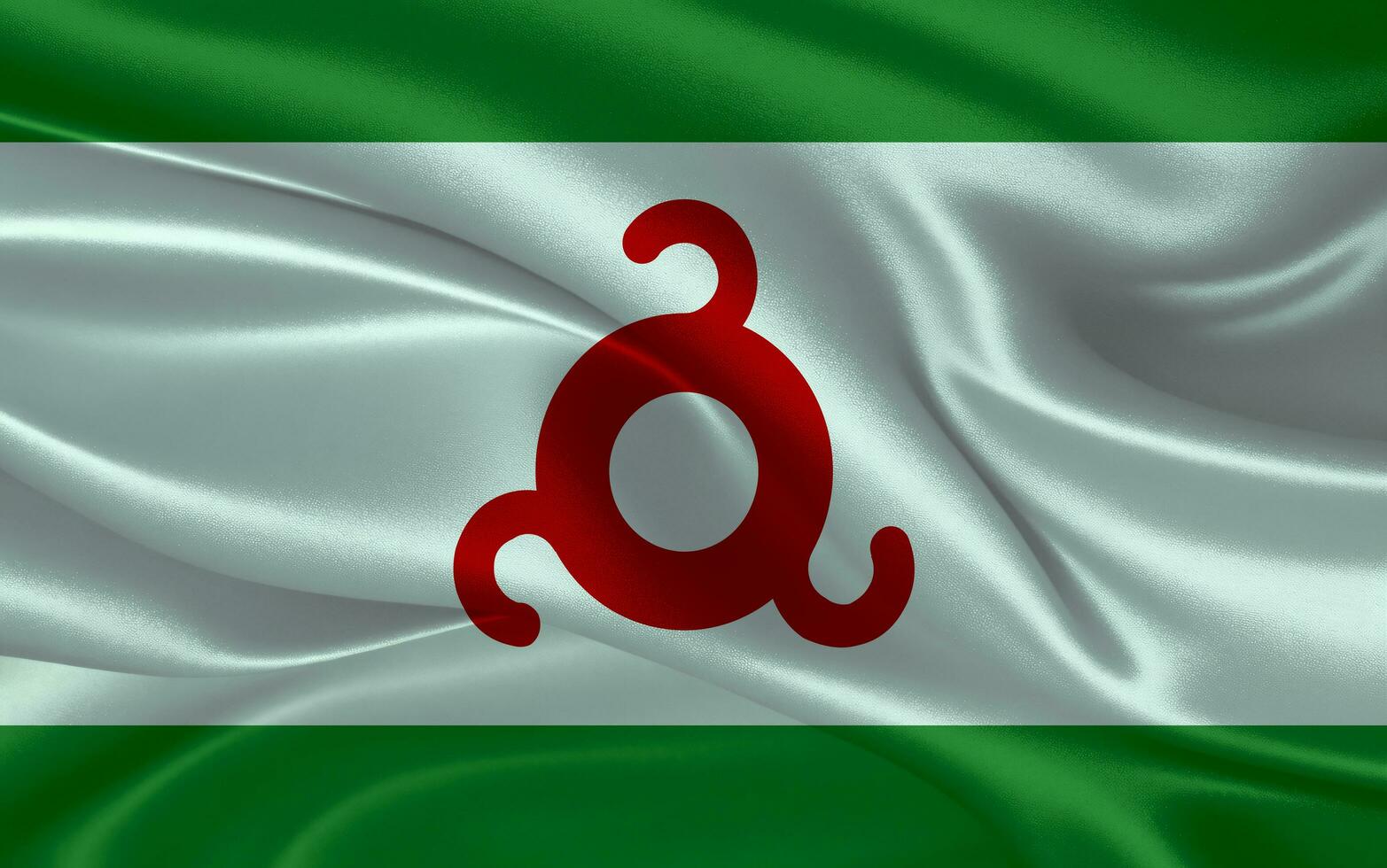 3d waving realistic silk national flag of Ingushetia. Happy national day Ingushetia flag background. close up photo