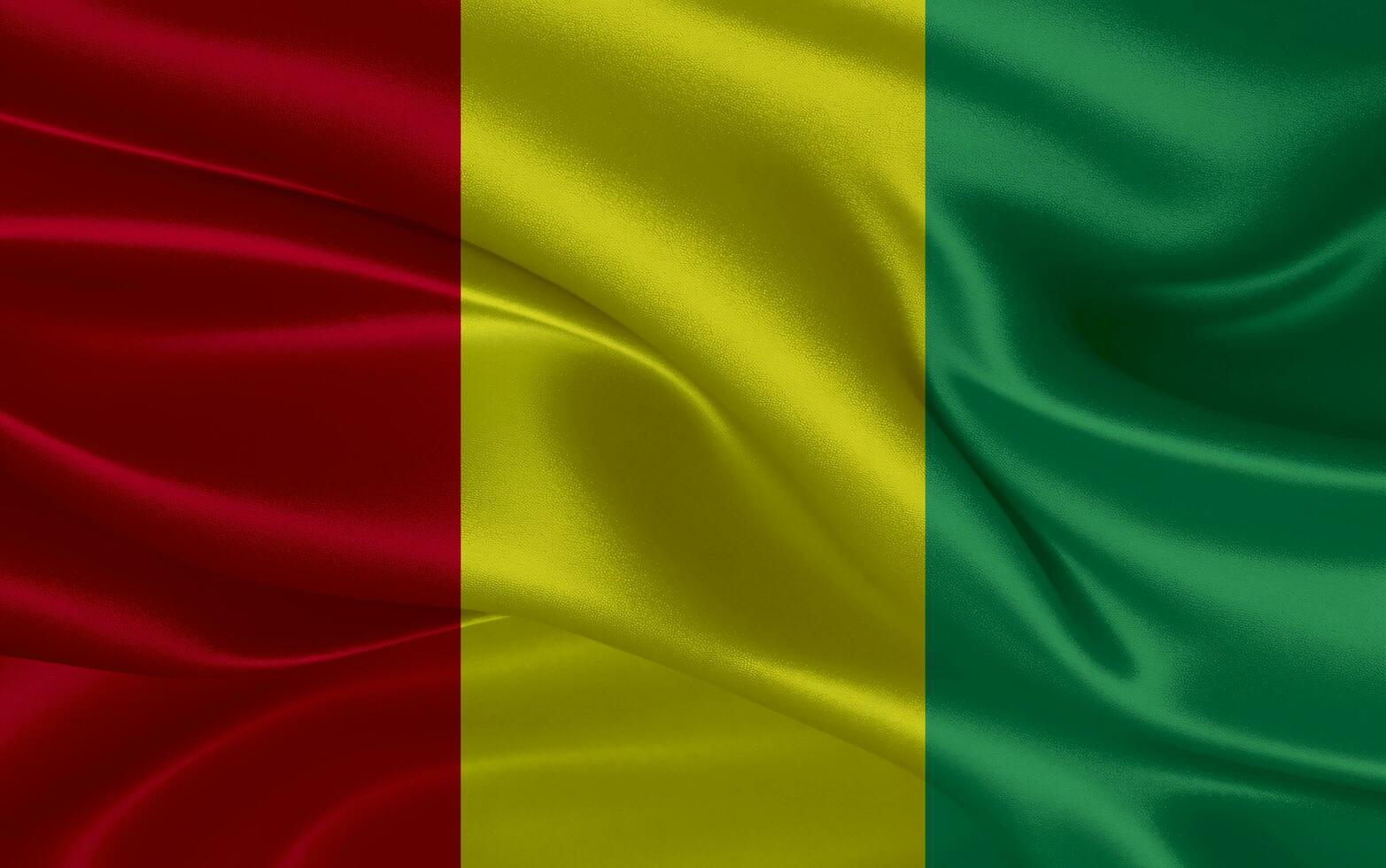 3d waving realistic silk national flag of Guinea. Happy national day Guinea flag background. close up photo