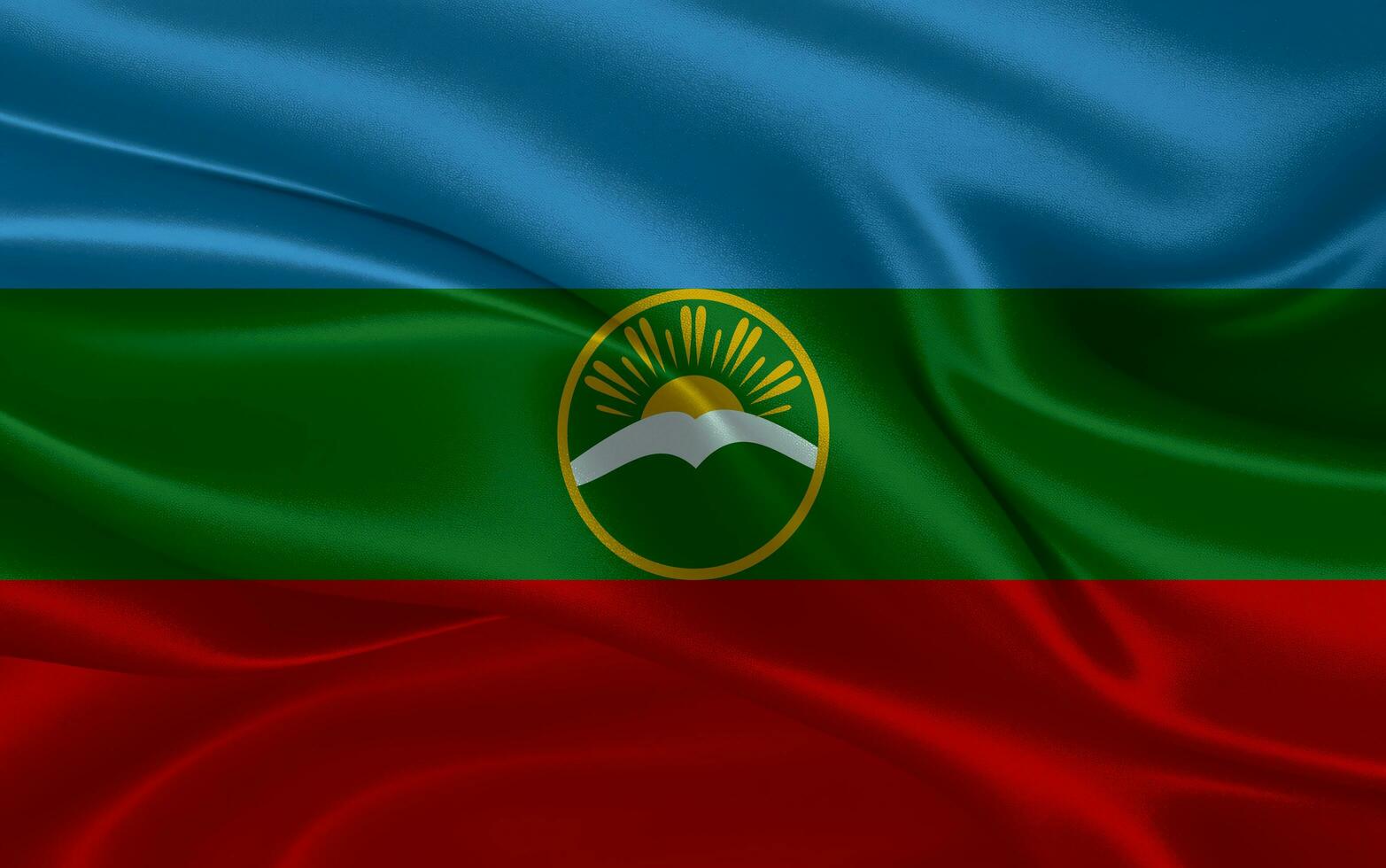 3d waving realistic silk national flag of karachay cherkessia. Happy national day karachay cherkessia flag background. close up photo