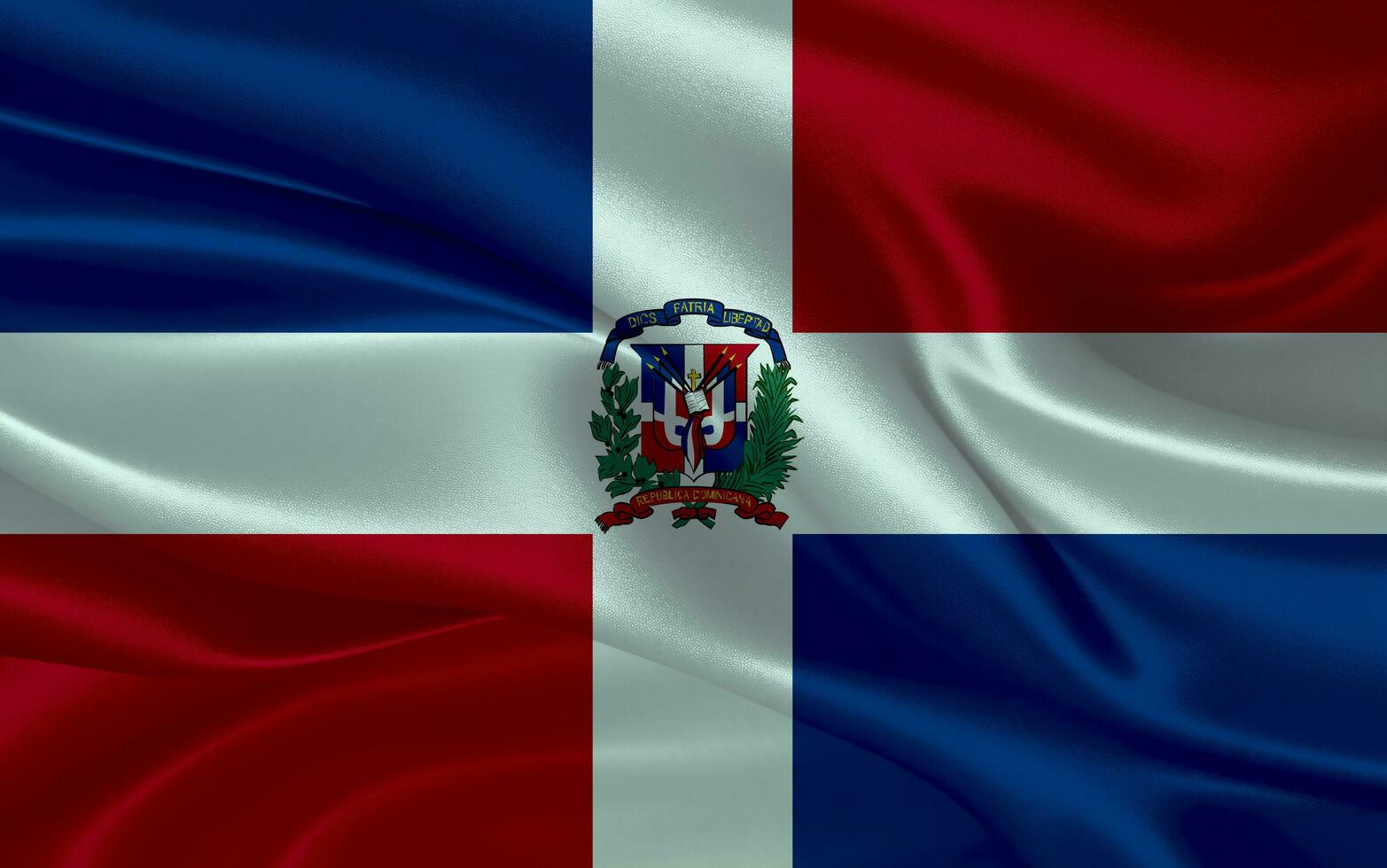 3d ondulación realista seda nacional bandera de dominicano república. contento nacional día dominicano república bandera antecedentes. cerca arriba foto