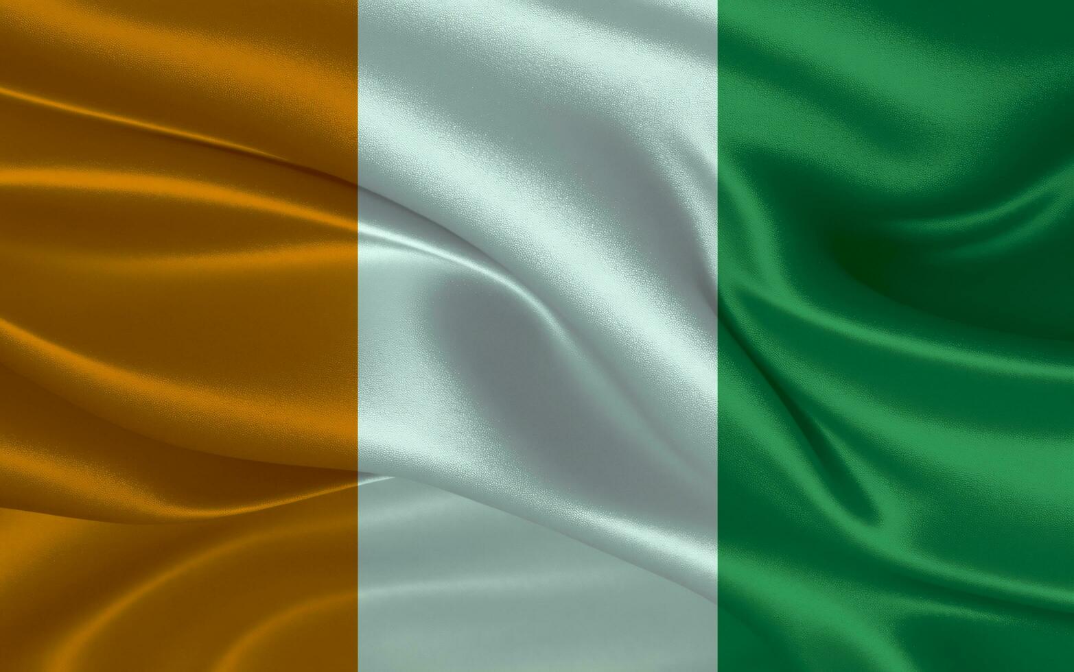 3d waving realistic silk national flag of Cote DIvoire. Happy national day Cote DIvoire flag background. close up photo