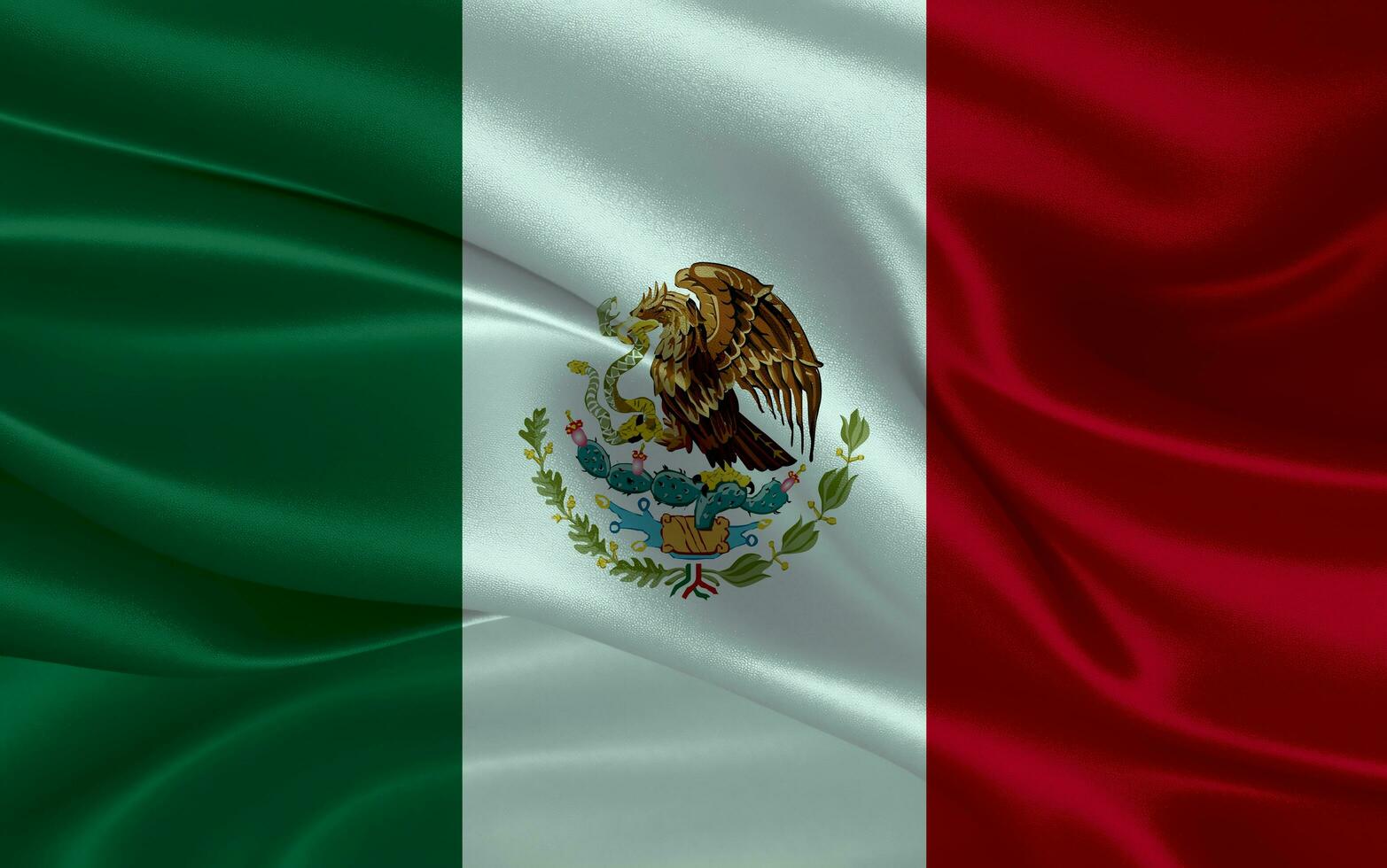 3d waving realistic silk national flag of Mexico. Happy national day Mexico flag background. close up photo