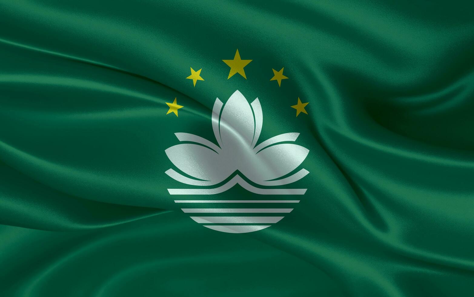 3d waving realistic silk national flag of Macau. Happy national day Macau flag background. close up photo