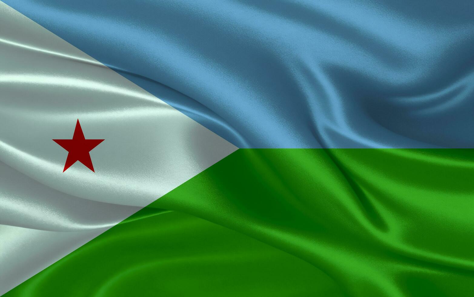 3d waving realistic silk national flag of Djibouti. Happy national day Djibouti flag background. close up photo