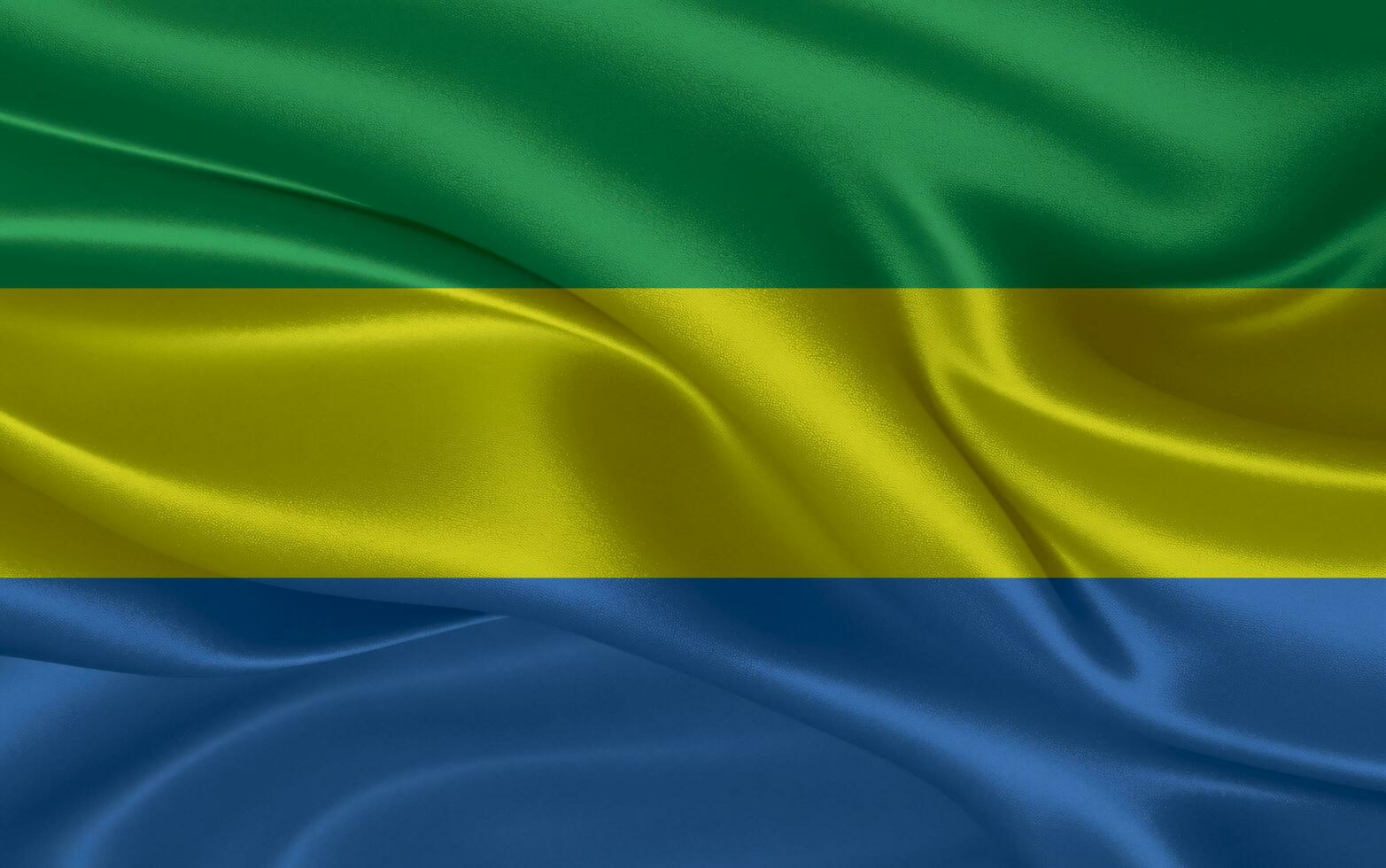 3d waving realistic silk national flag of Gabon. Happy national day Gabon flag background. close up photo