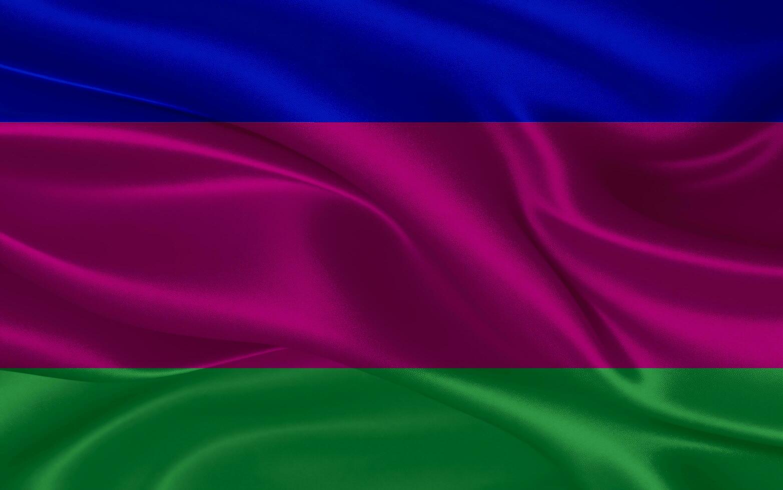 3d waving realistic silk national flag of Kuban people republic. Happy national day Kuban people republic flag background. close up photo