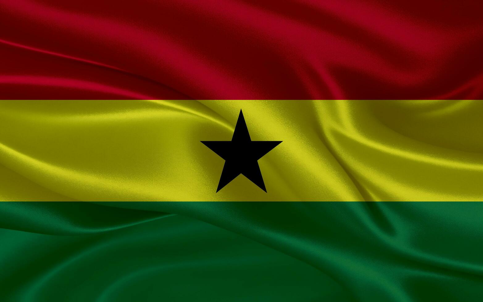 3d waving realistic silk national flag of Ghana. Happy national day Ghana flag background. close up photo