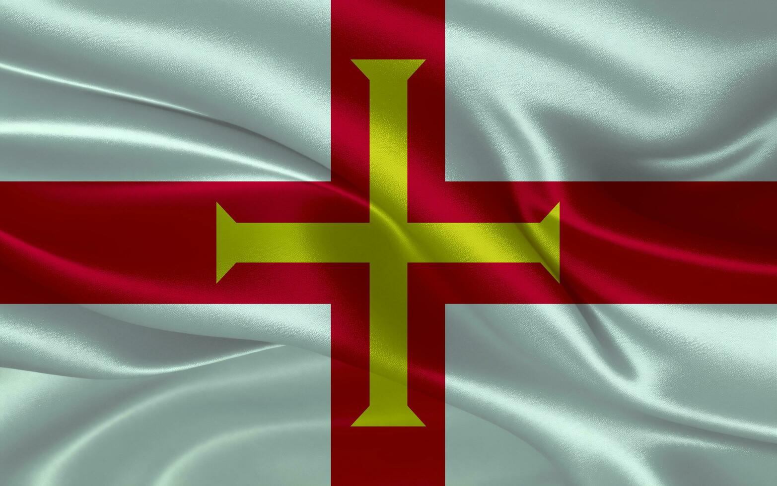 3d waving realistic silk national flag of Guernsey. Happy national day Guernsey flag background. close up photo