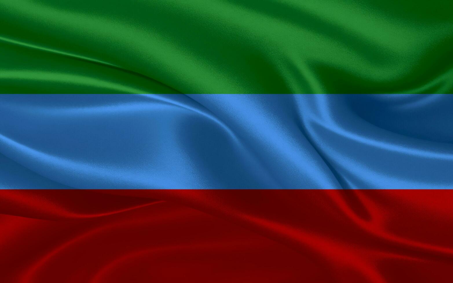 3d waving realistic silk national flag of Dagestan. Happy national day Dagestan flag background. close up photo