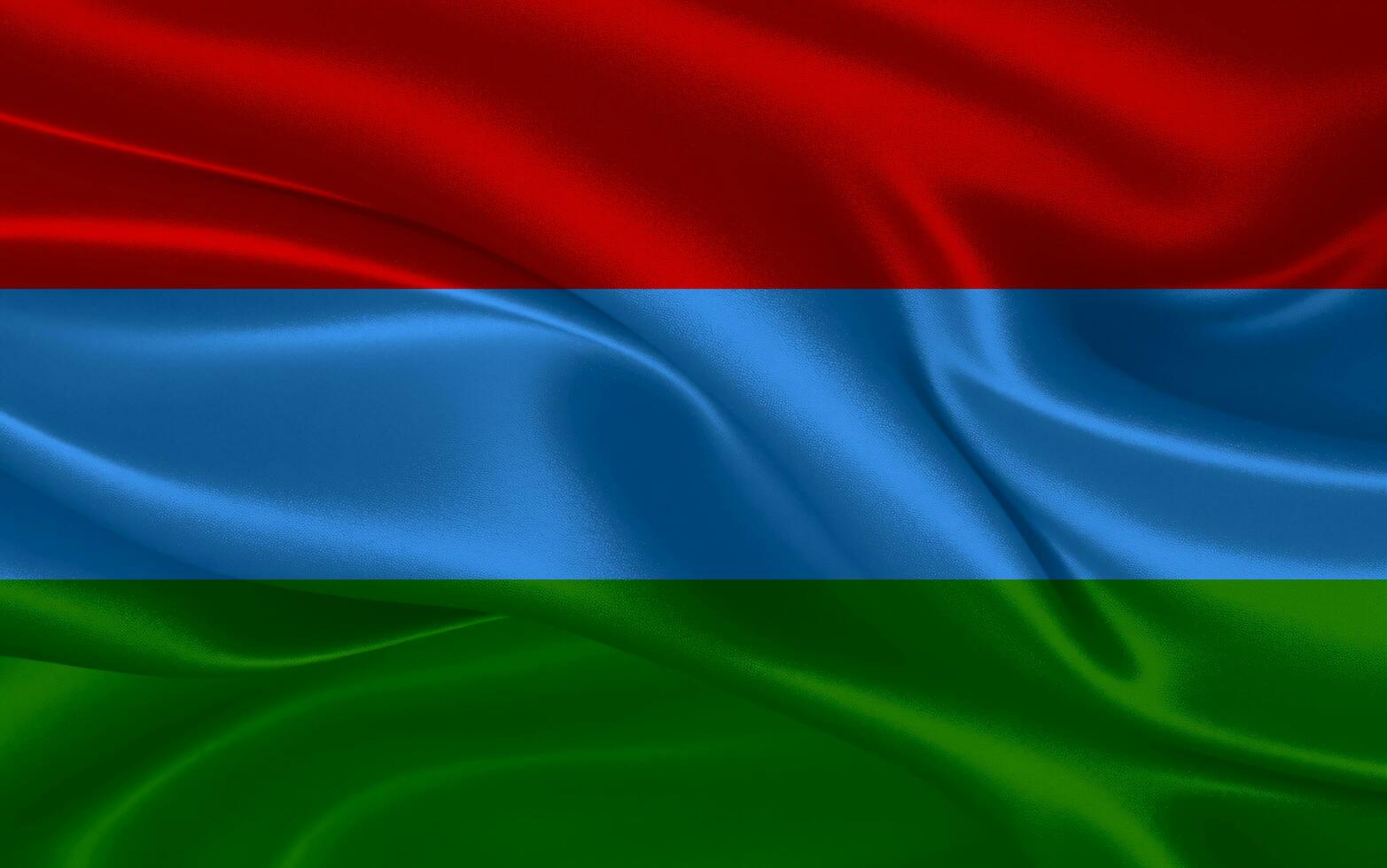 3d waving realistic silk national flag of Karelia. Happy national day Karelia flag background. close up photo