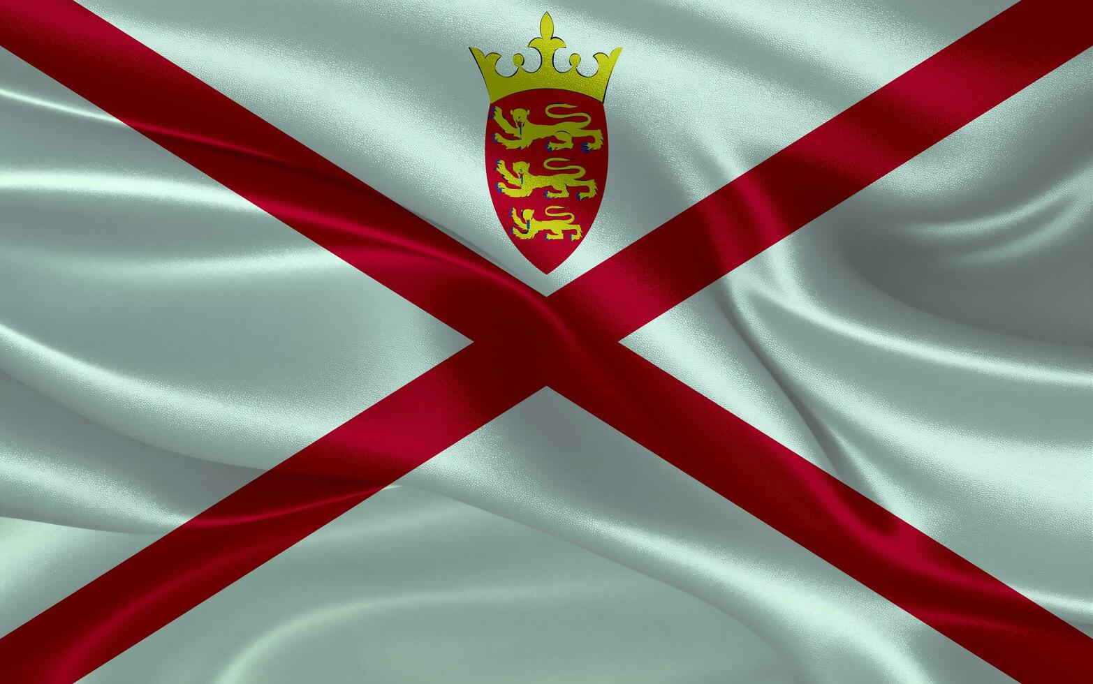 3d waving realistic silk national flag of Jersey. Happy national day Jersey flag background. close up photo