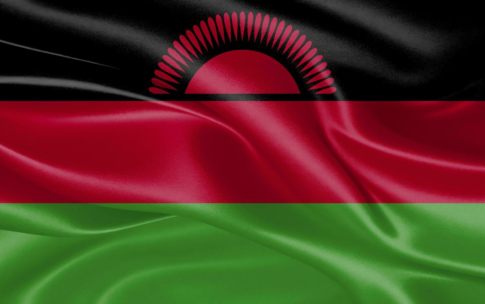 3d waving realistic silk national flag of Malawi. Happy national day Malawi flag background. close up photo