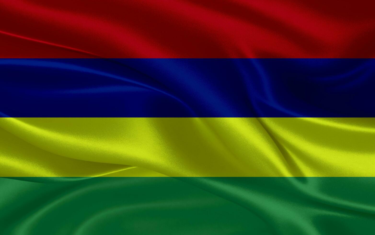 3d waving realistic silk national flag of Mauritius. Happy national day Mauritius flag background. close up photo