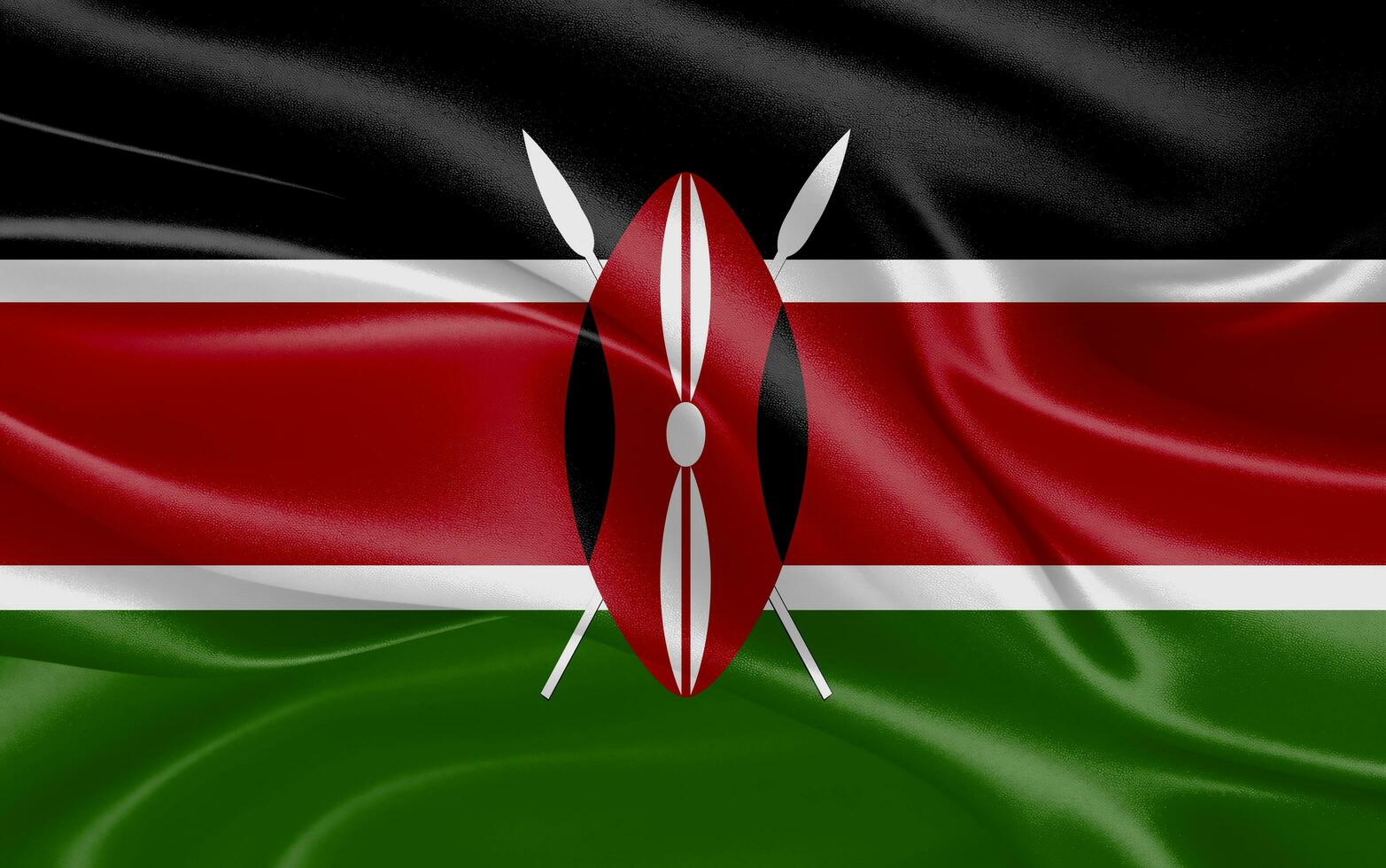 3d waving realistic silk national flag of Kenya. Happy national day Kenya flag background. close up photo