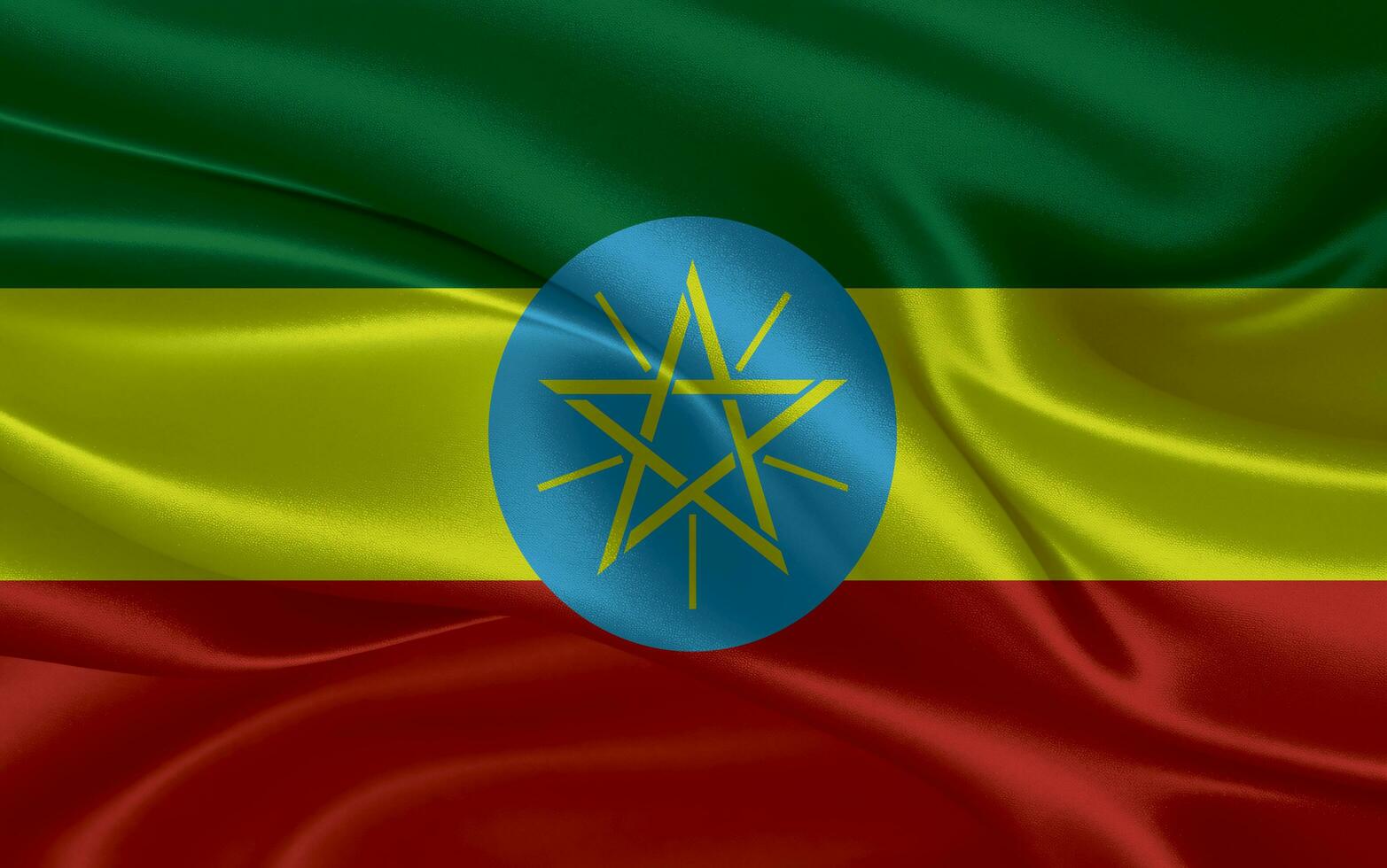 3d waving realistic silk national flag of Ethiopia. Happy national day Ethiopia flag background. close up photo