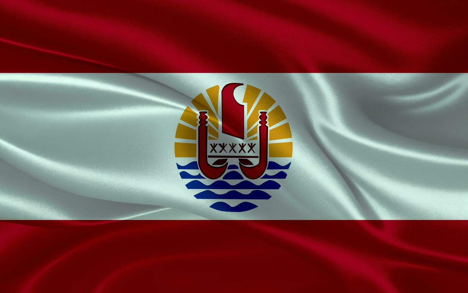 3d waving realistic silk national flag of French Polynesia. Happy national day French Polynesia flag background. close up photo